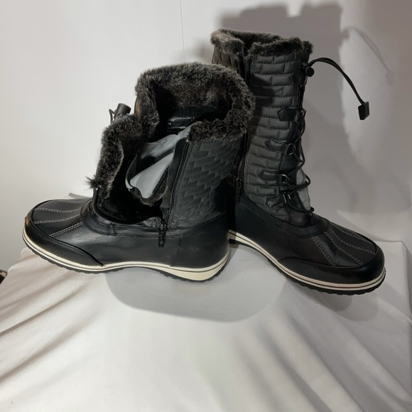 Sporto Alaska black quilted snow boots w/lace-up design w/sturdy metal d-rings - Picture 10 of 13